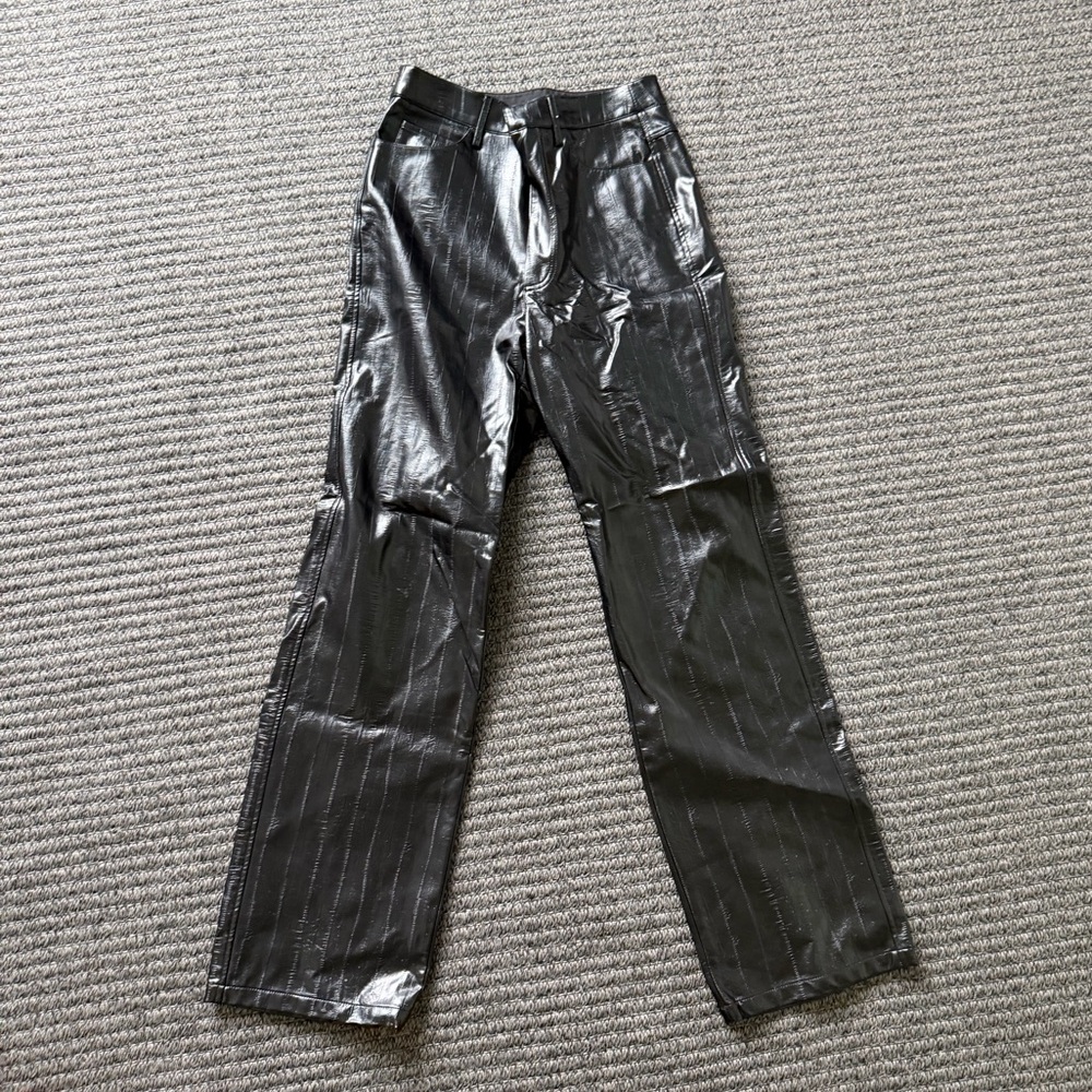 Black Straight-Leg Faux Leather Pants